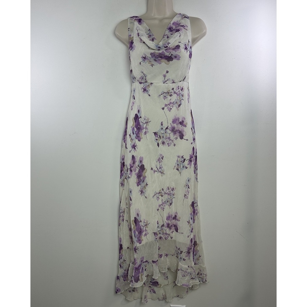 Vtg 90s Y2K Womens 9/10 Midi Dress Cowl Neck Fairy Romantic Coquette Ethereal